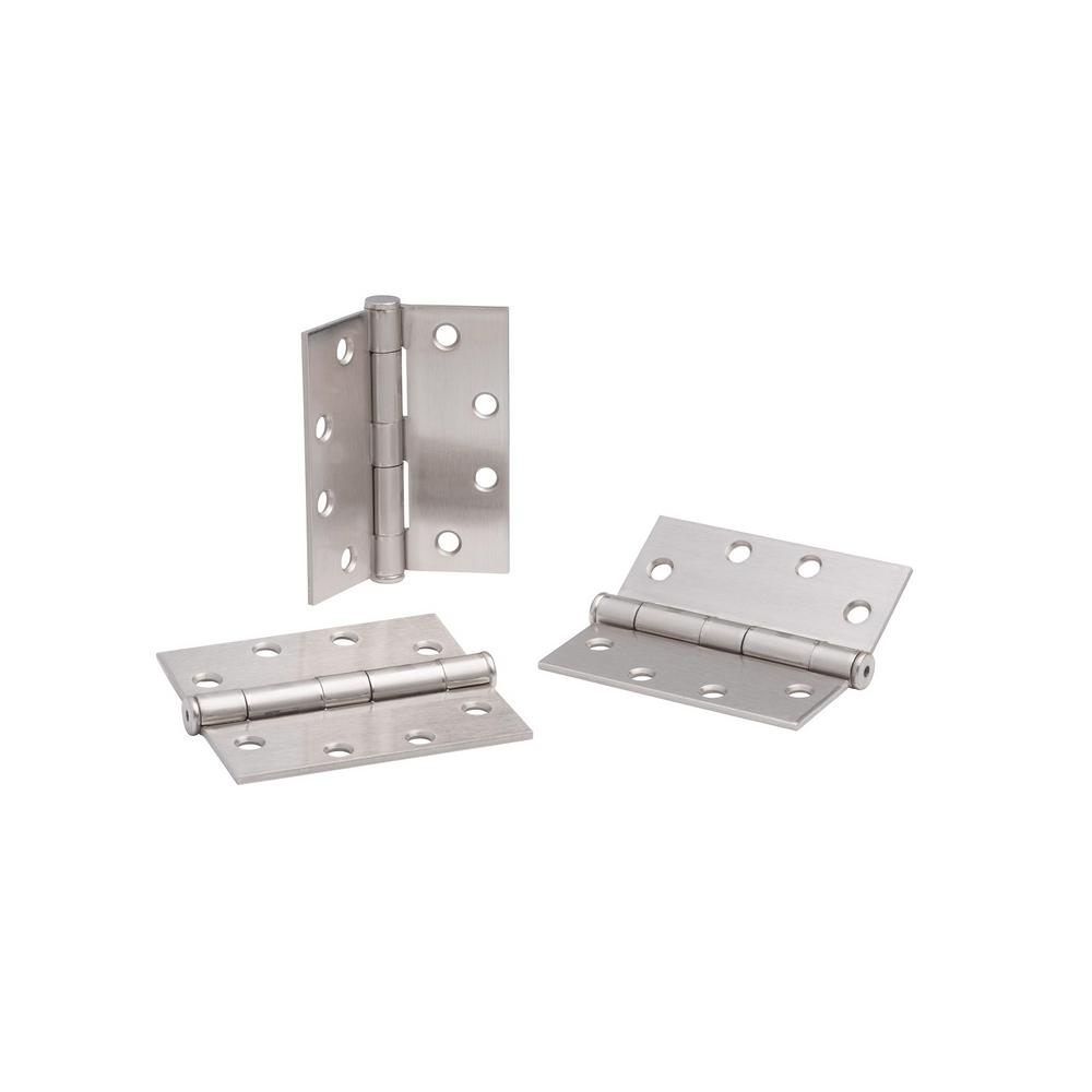 Fоur Paсk Set of 2 x 3.5 in Global Door Controls 3.5 in Satin Nickel Plain Bearing Steel Hinge