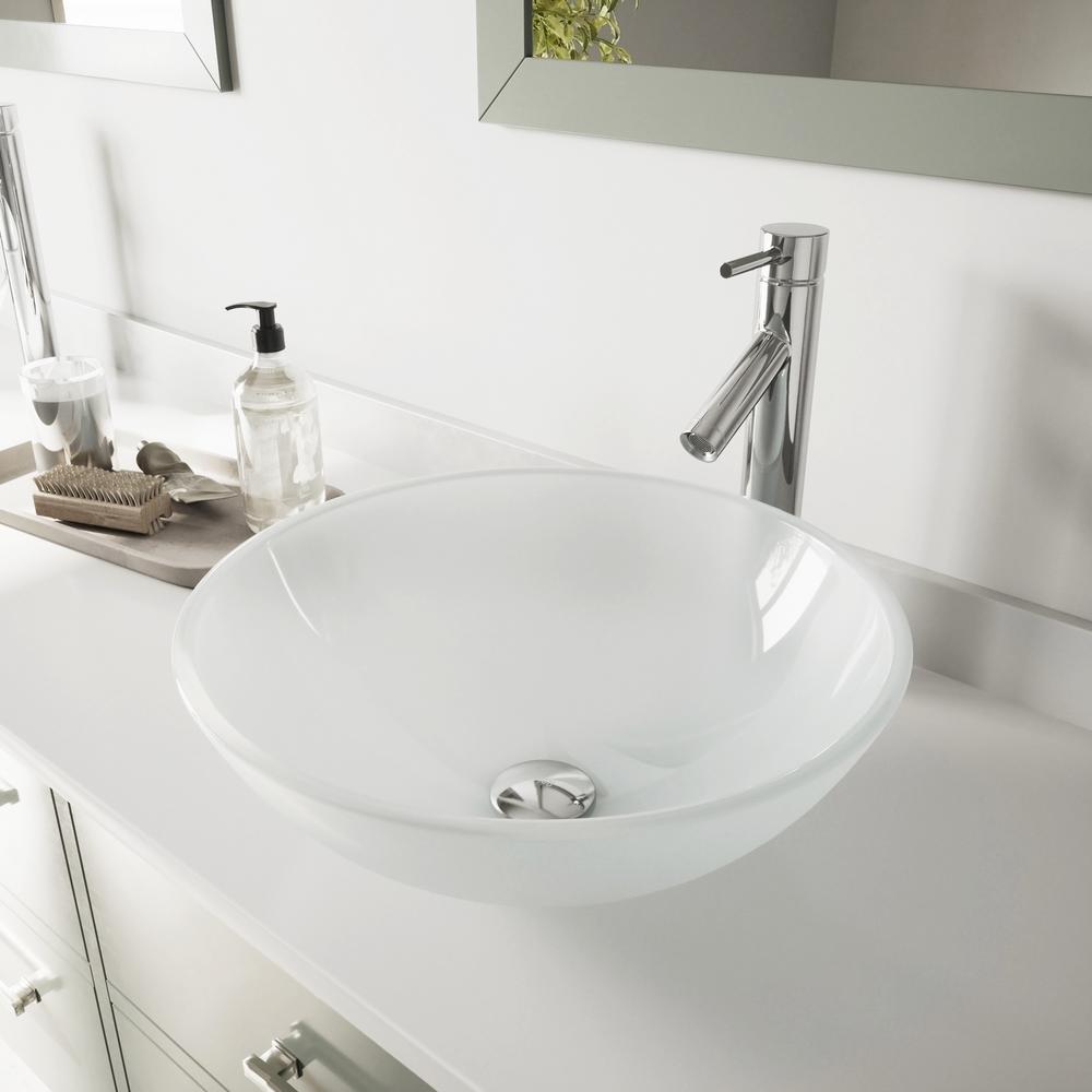 Vigo Gl Vessel Bathroom Sink In White Frost With Faucet Set Vigo Gl Vessel Bathroom Sink In
