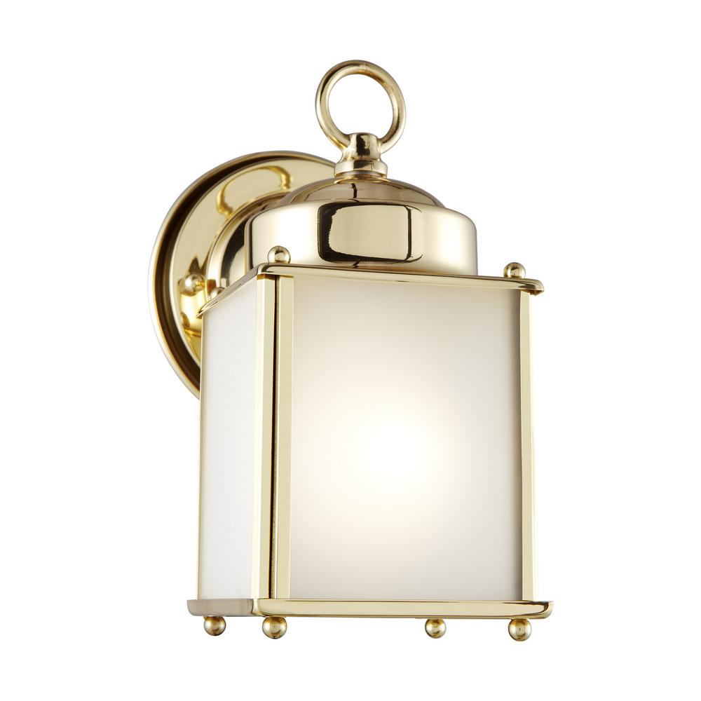 Hardwired Led Brass Gold Outdoor Wall Mounted Lighting New Castle 1 Light Polished Brass Outdoor Wall Mount Lantern With Led Bulb