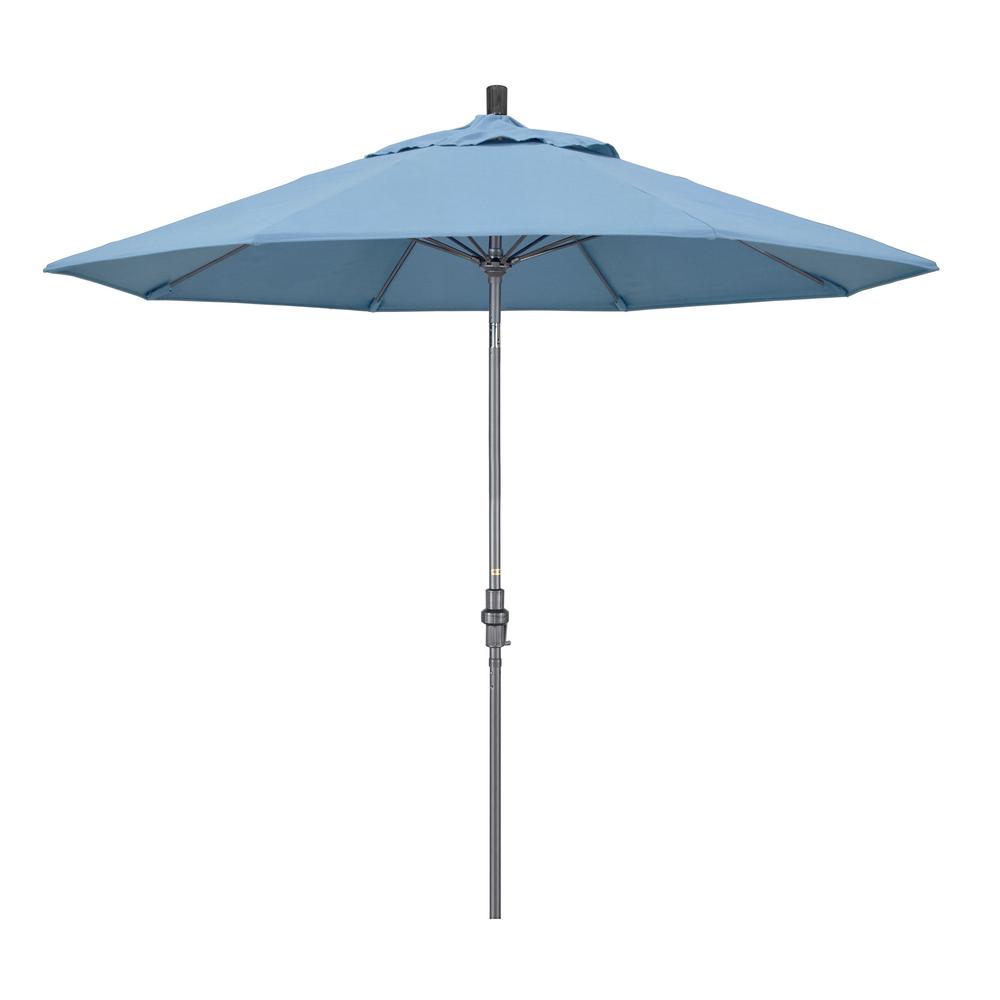 California Umbrella 9 Ft Hammertone Grey Aluminum Market Patio Umbrella With Collar Tilt Crank Lift In Air Blue Sunbrella Gscuf908010 5410 The Home Depot