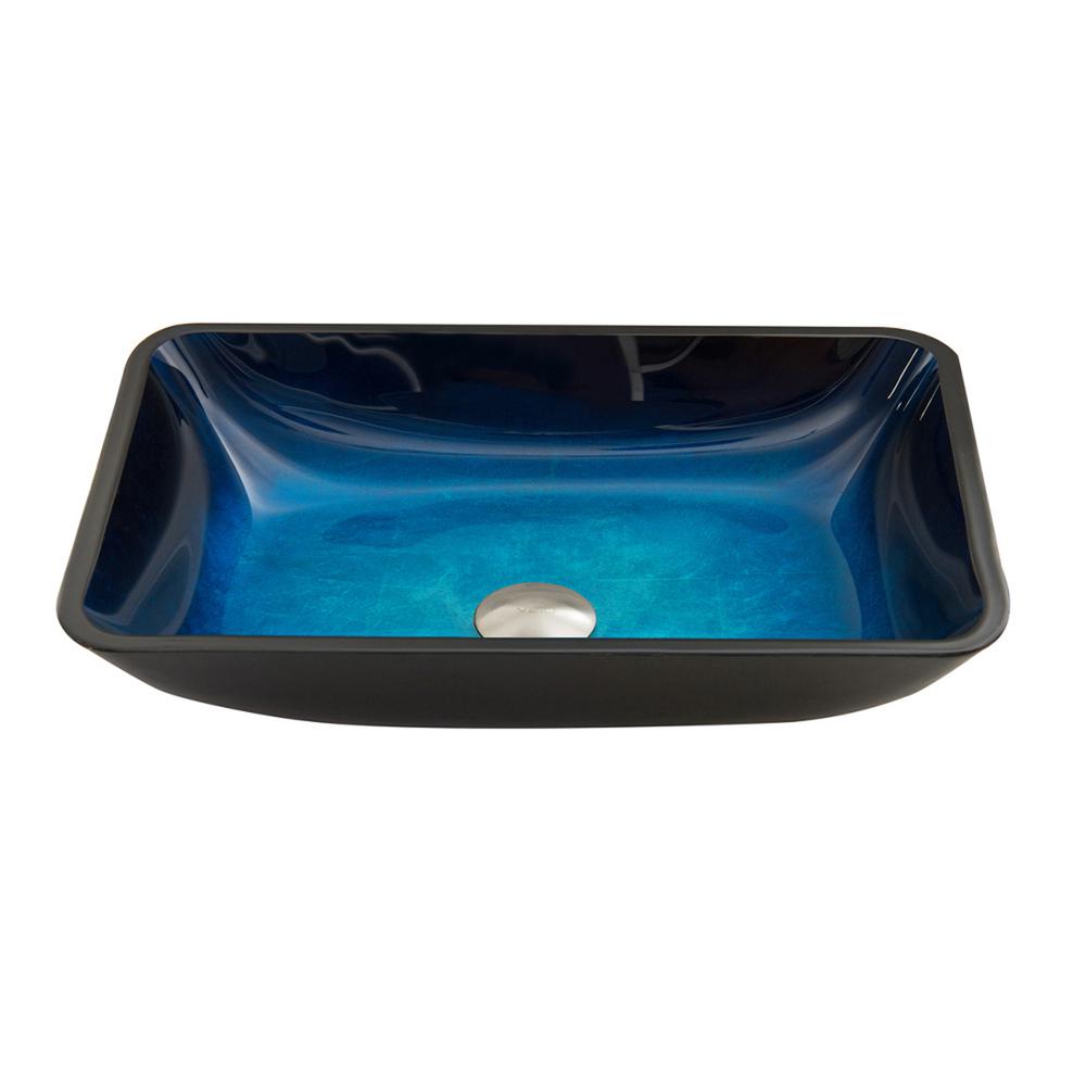 Vigo Turquoise Water Handmade Countertop Glass Rectangular Vessel Bathroom Sink