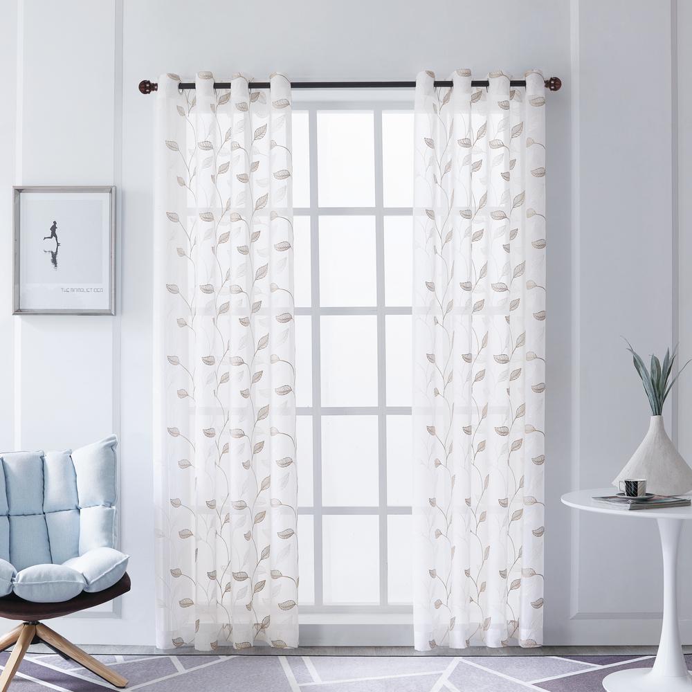 Lyndale Decor Clarita Beige Polyester Sheer Embroidery Curtain