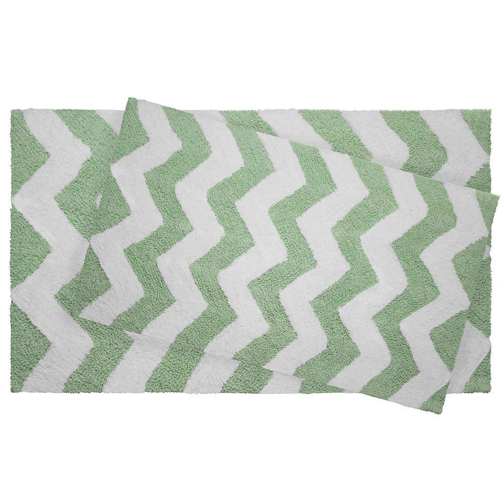 Jean Pierre Reversible Cotton Soft Zigzag Mint 2 Piece Bath Mat Reversible Cotton Soft Zigzag Mint