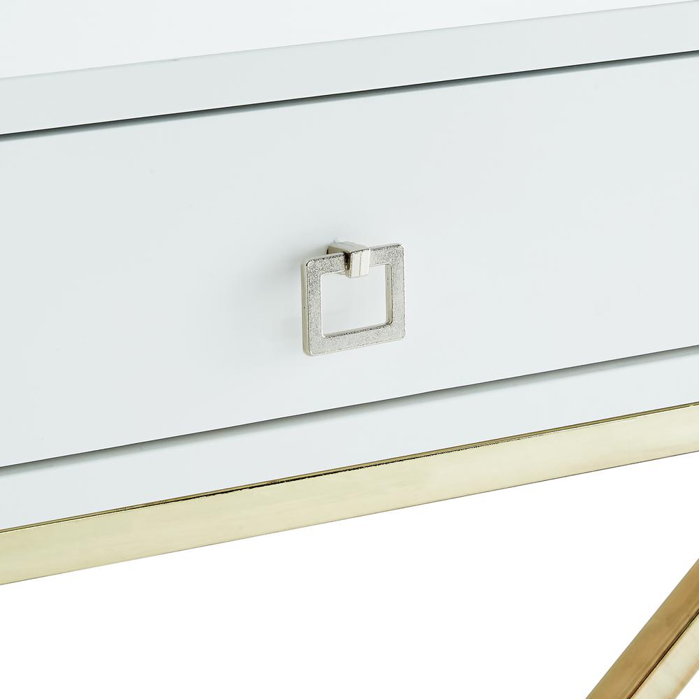 Inspired Home Laila Square Lacquered White Gold Metal X Leg Nightstand St23 09wg Hd The Home Depot