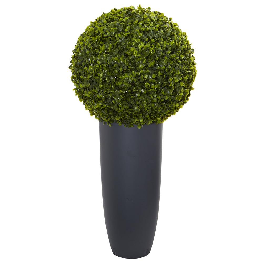 Nearly Natural 30 In Indoor Outdoor Boxwood Artificial Topiary Indoor Outdoor Boxwood Artificial Topiary Plant In Gray Cylinder Planter