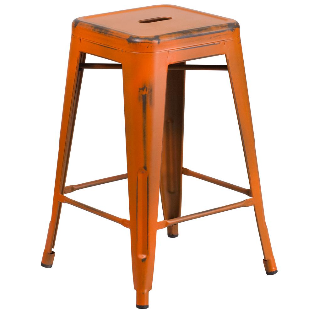 Flash Furniture 24 In Distressed Orange Bar Stool Etbt350324or Flash Furniture 24 In Distressed Orange Bar Stool