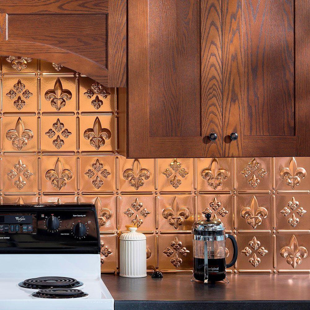 Polished Copper Tile Backsplashes The Home Depot Fleur De Lis Pvc Decorative Tile Backsplash In Polished