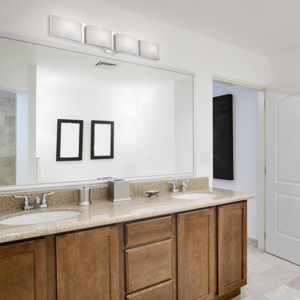Hampton Bay Dakota 4 Light Satin Nickel Vanity With Frosted Hampton Bay Dakota 4 Light Satin Nickel