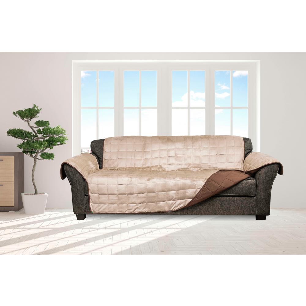 Joseph Chocolate And Taupe Flannel Reversible Waterproof Microfiber Sofa Cover