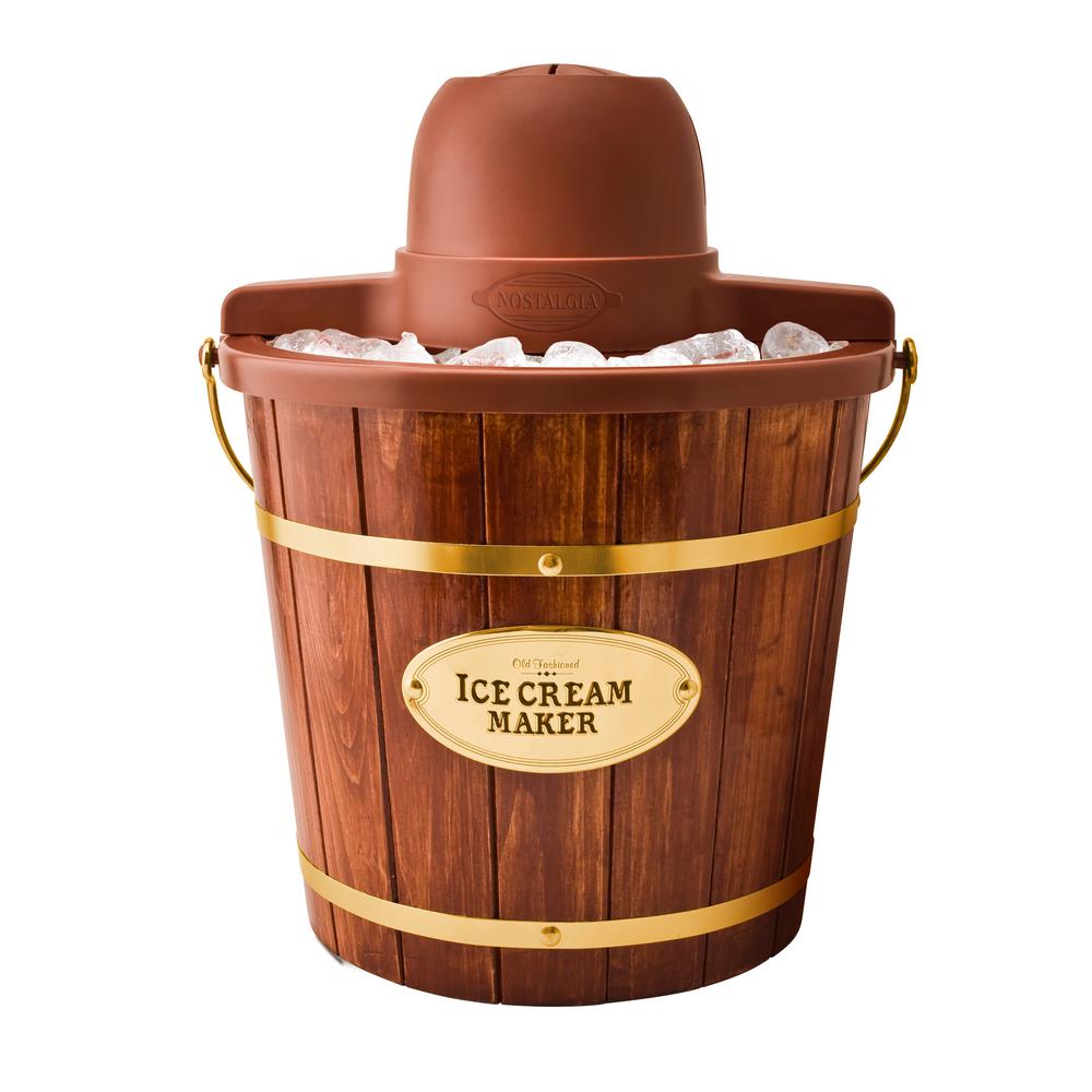 Nostalgia 4 Qt. Wooden Bucket Electric Ice Cream Maker, Brown