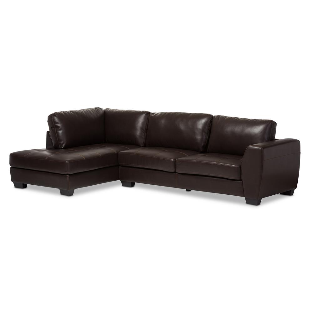 Sectionals Living Room Furniture The Home Depot Orland 2 Piece Contemporary Brown Faux Leather Upholstered Left Facing Chase