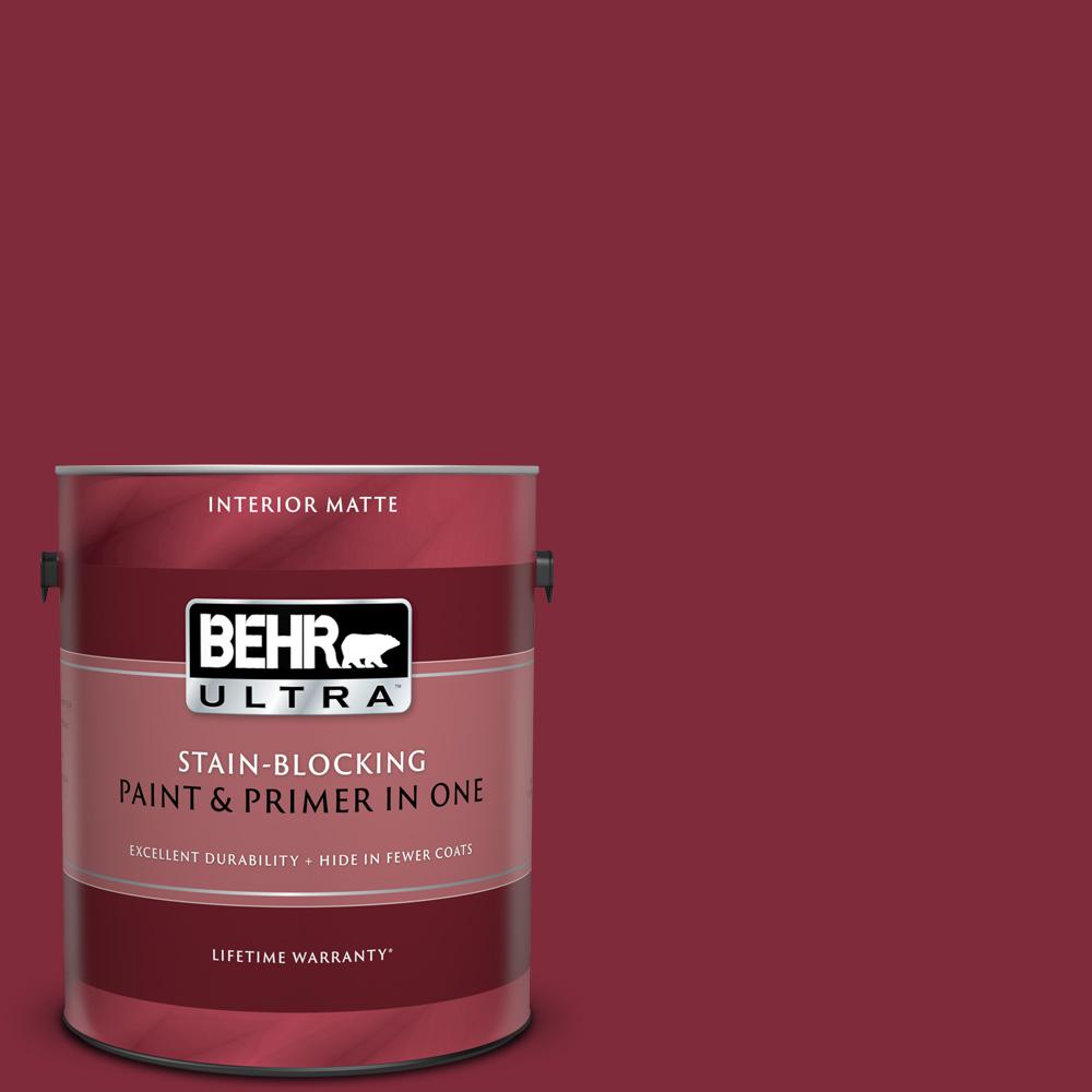 Behr Ultra 1 Gal S H 130 Red Red Wine Matte Interior Paint And Primer In One