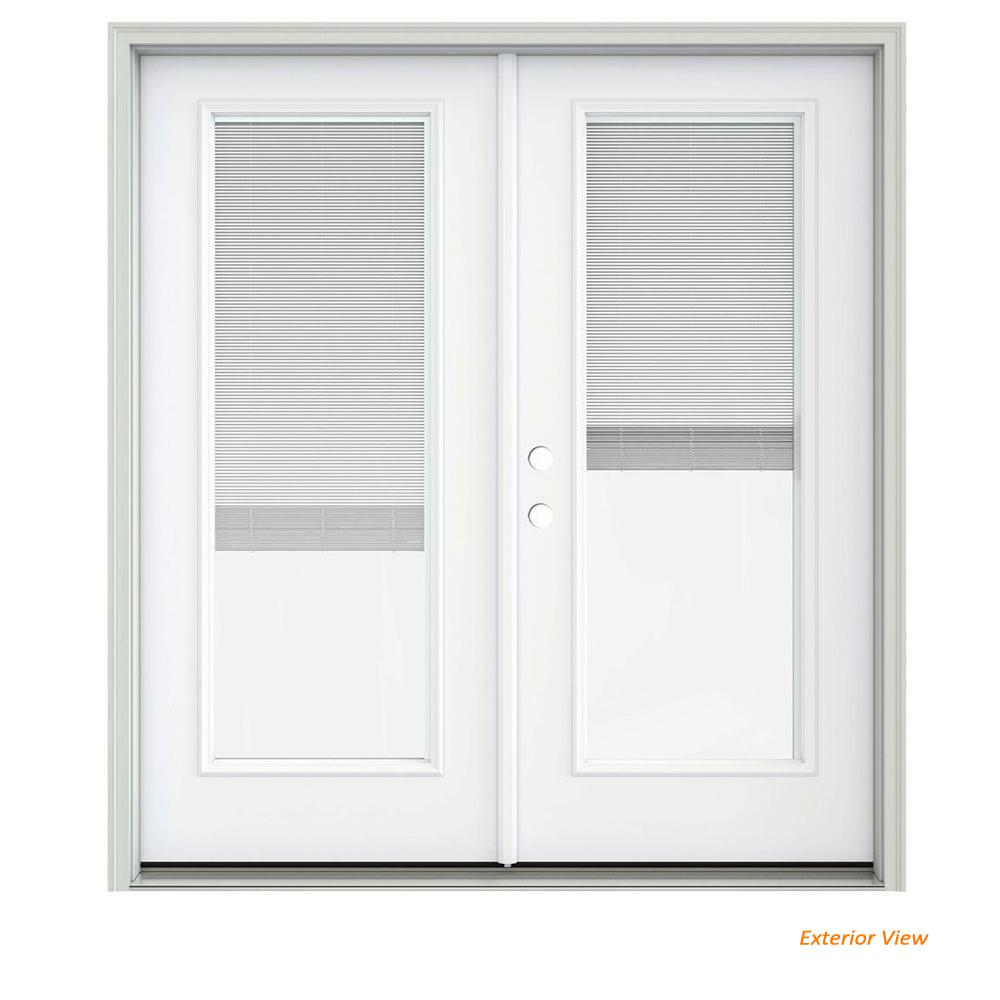 Jeld Wen 72 In X 80 White Painted Steel Right Hand Inswing Full 72 In X 80 White Painted Steel Right Hand Inswing Full Lite Glass Stationary Active Patio Door W Blinds