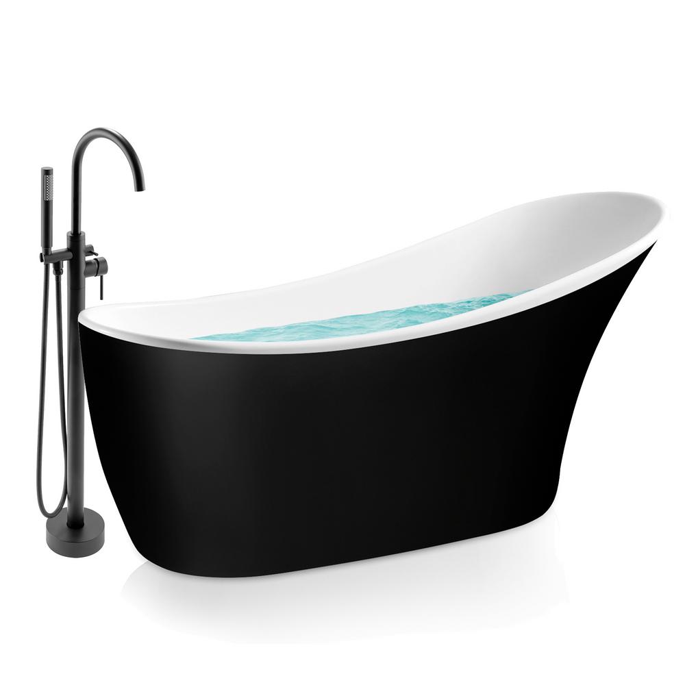 AKDY 63 in. Glossy Black Acrylic Tub for Bathtub with Tub Filler combo