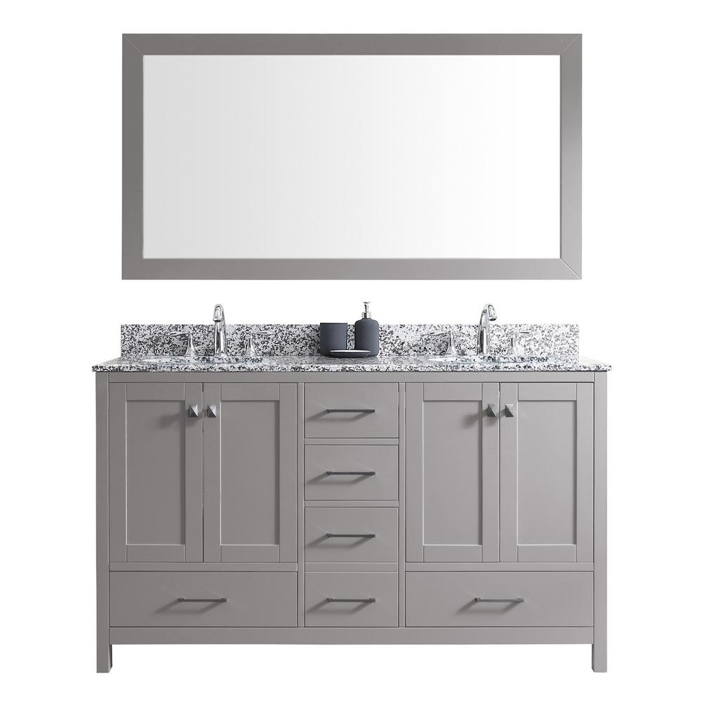 Virtu USA Caroline Madison 60 in. Vanity in Grey with Granite Vanity