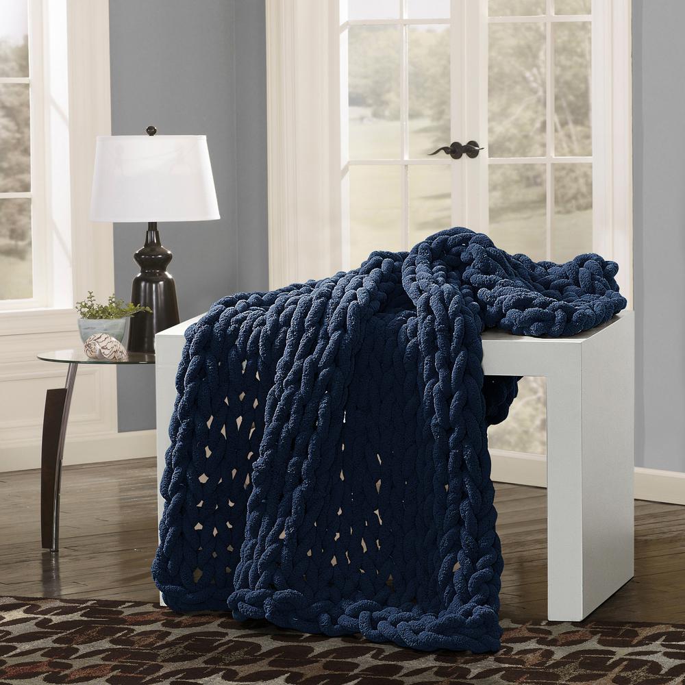 Navy Chunky Chenille Throw 70077 The Home Depot