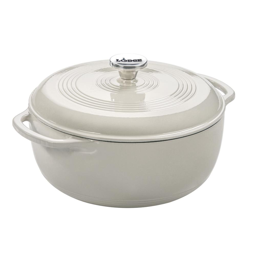 Lodge 6 Qt Enamel Cast Iron Dutch Oven EC6D13 The Home Depot   Oyster White Enamel Lodge Dutch Ovens Braisers Ec6d13 64 1000 