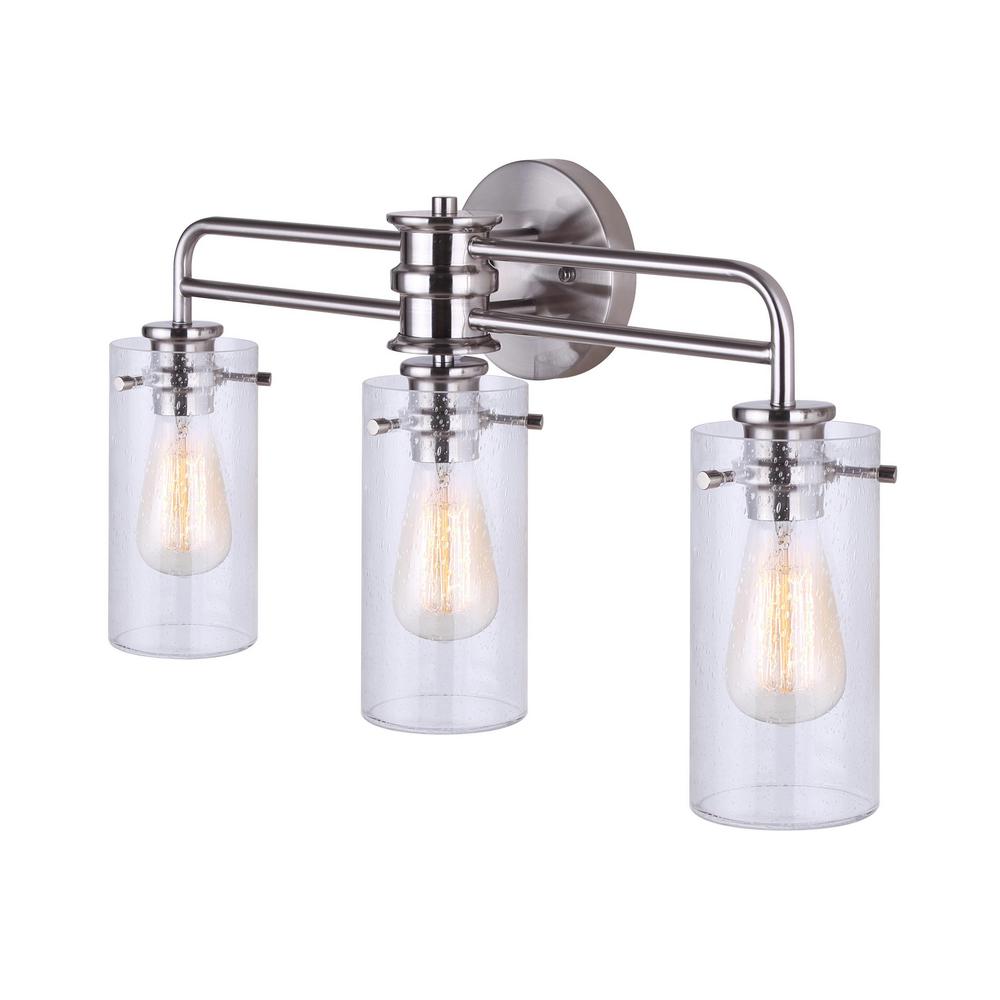 CANARM Albany 24 in. 3Light Brushed Nickel Vanity Light with Seeded Glass ShadeIVL679A03BN