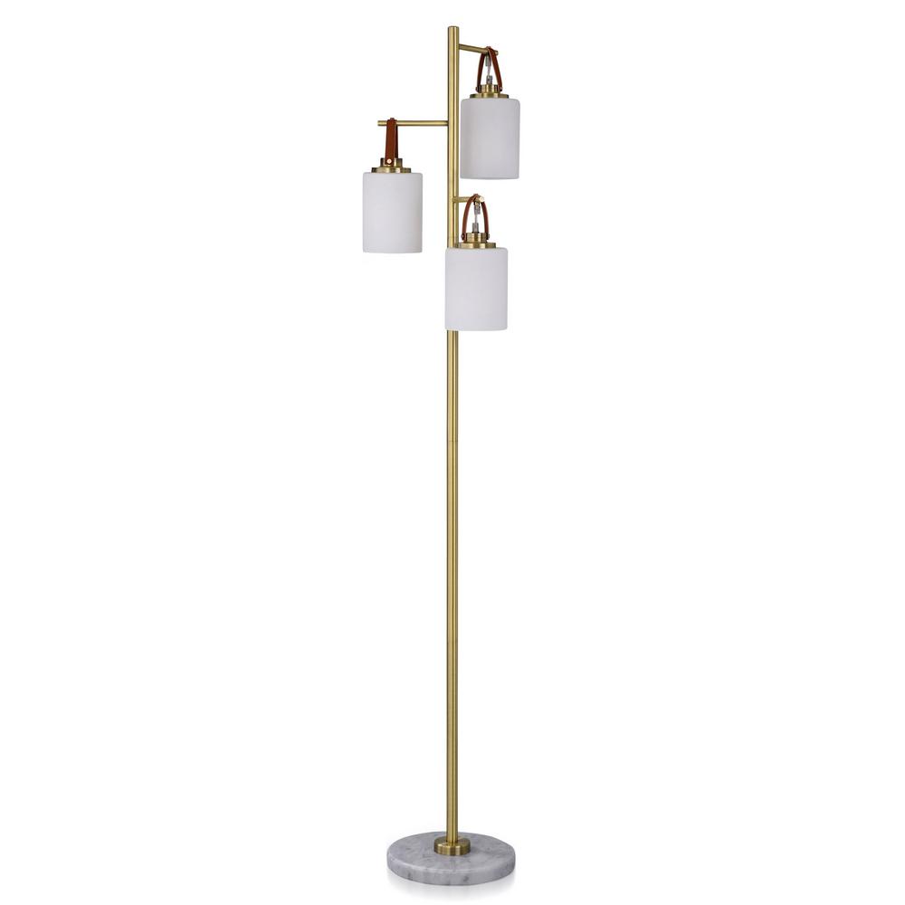 StyleCraft Hythe 71 in. Brass Metal Floor Lamp with Marble Base