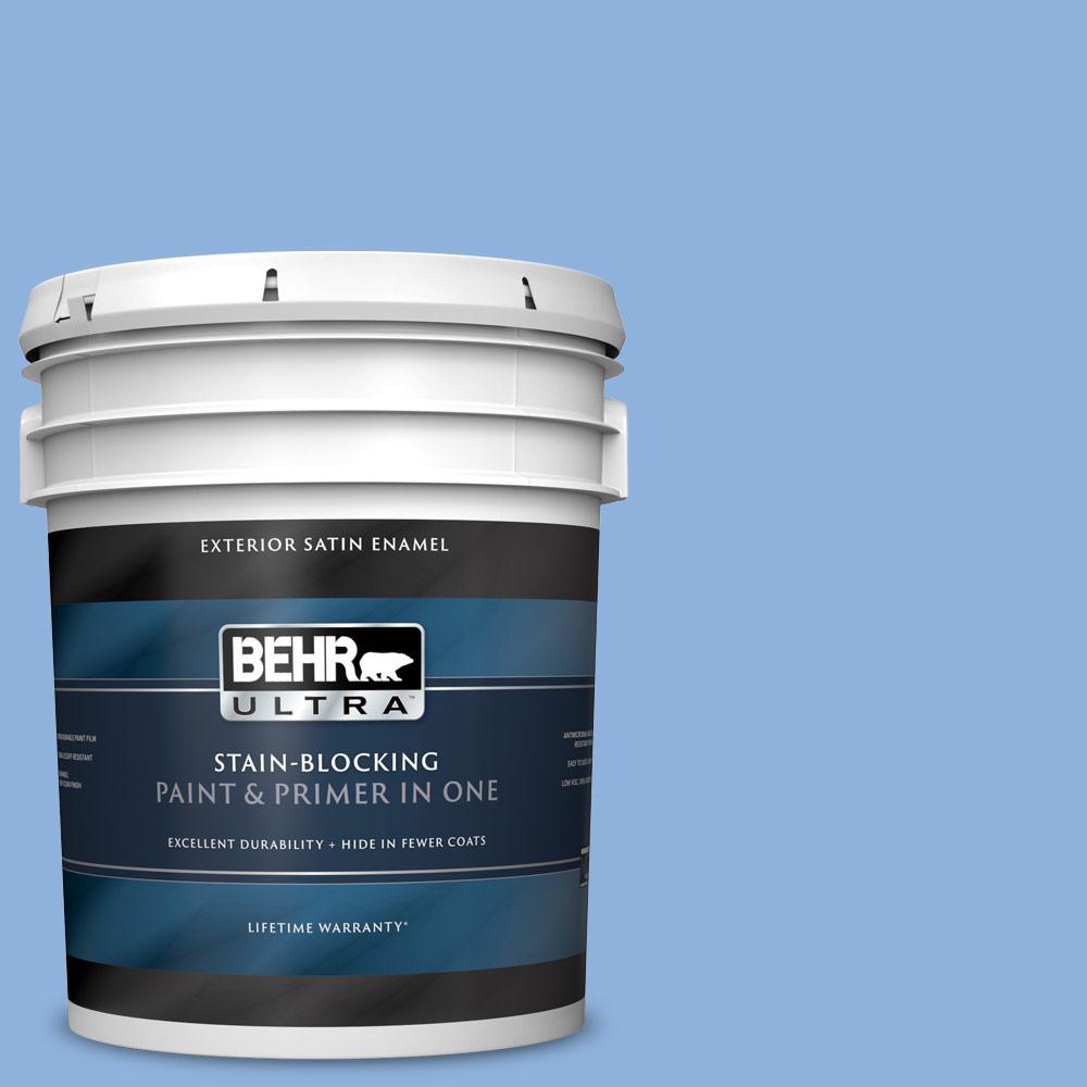BEHR ULTRA 5 gal. 580B5 Cornflower Blue Satin Enamel Exterior Paint