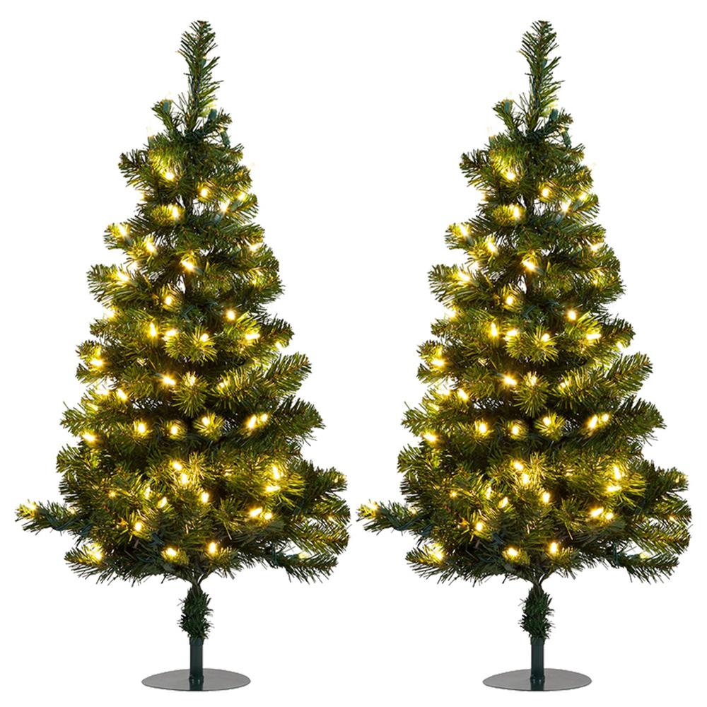 HoliScapes 3 ft. Tall White LED Lighted Pathway Christmas Trees, A/C ...