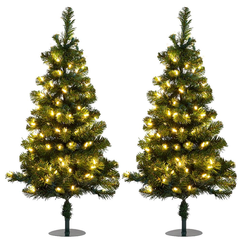 HoliScapes 3 ft. Tall White LED Lighted Pathway Christmas Trees, A/C