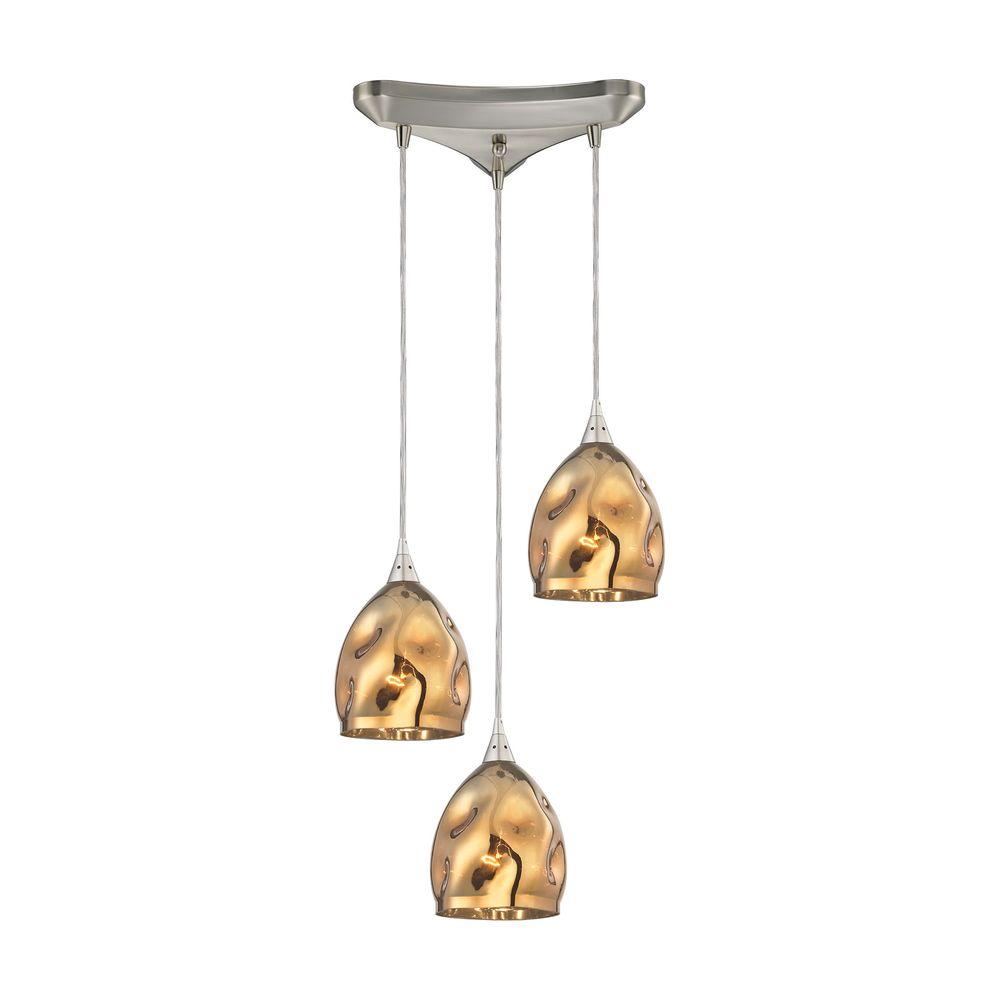 Titan Lighting Niche 3 Light Satin Nickel Pendant With Polished Gold Titan Lighting Niche 3 Light Satin Nickel Pendant With Polished Gold Glass