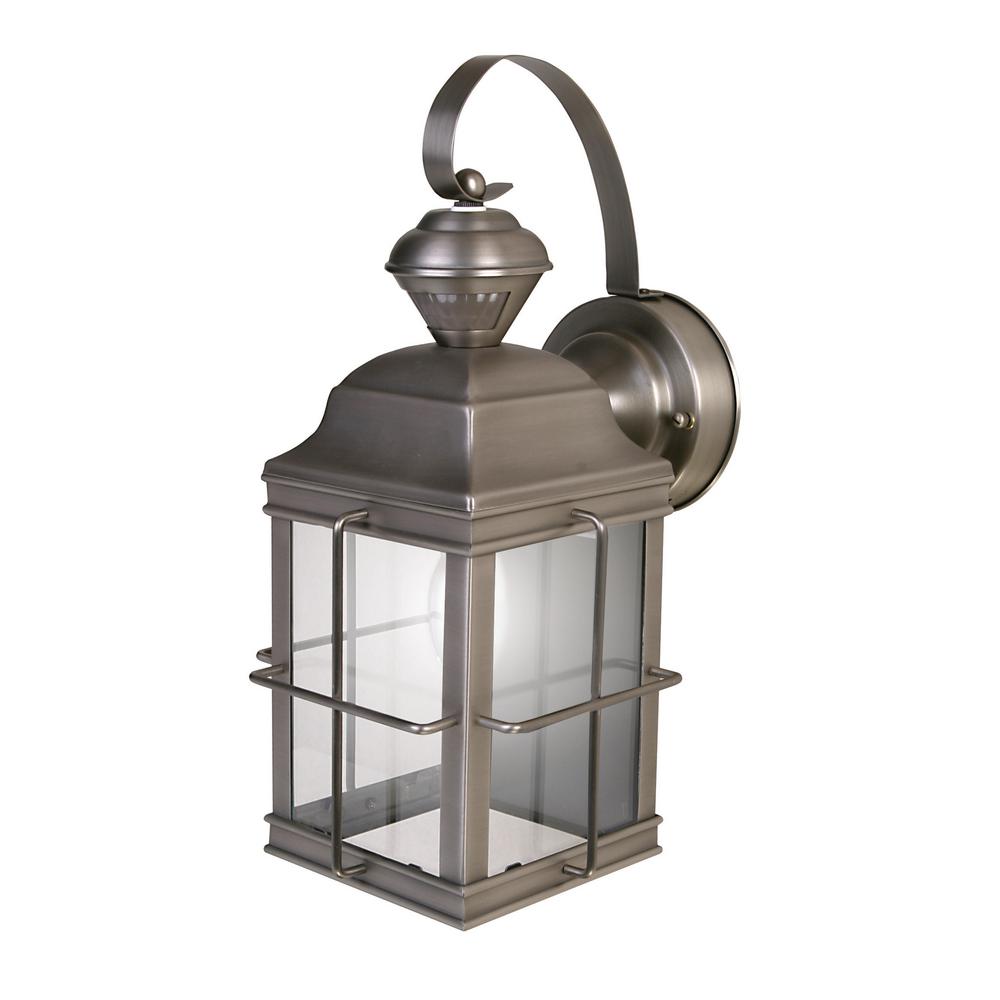 Heath Zenith Outdoor Wall Mounted Lighting 1 Light Brushed Nickel Motion Activated Outdoor Wall