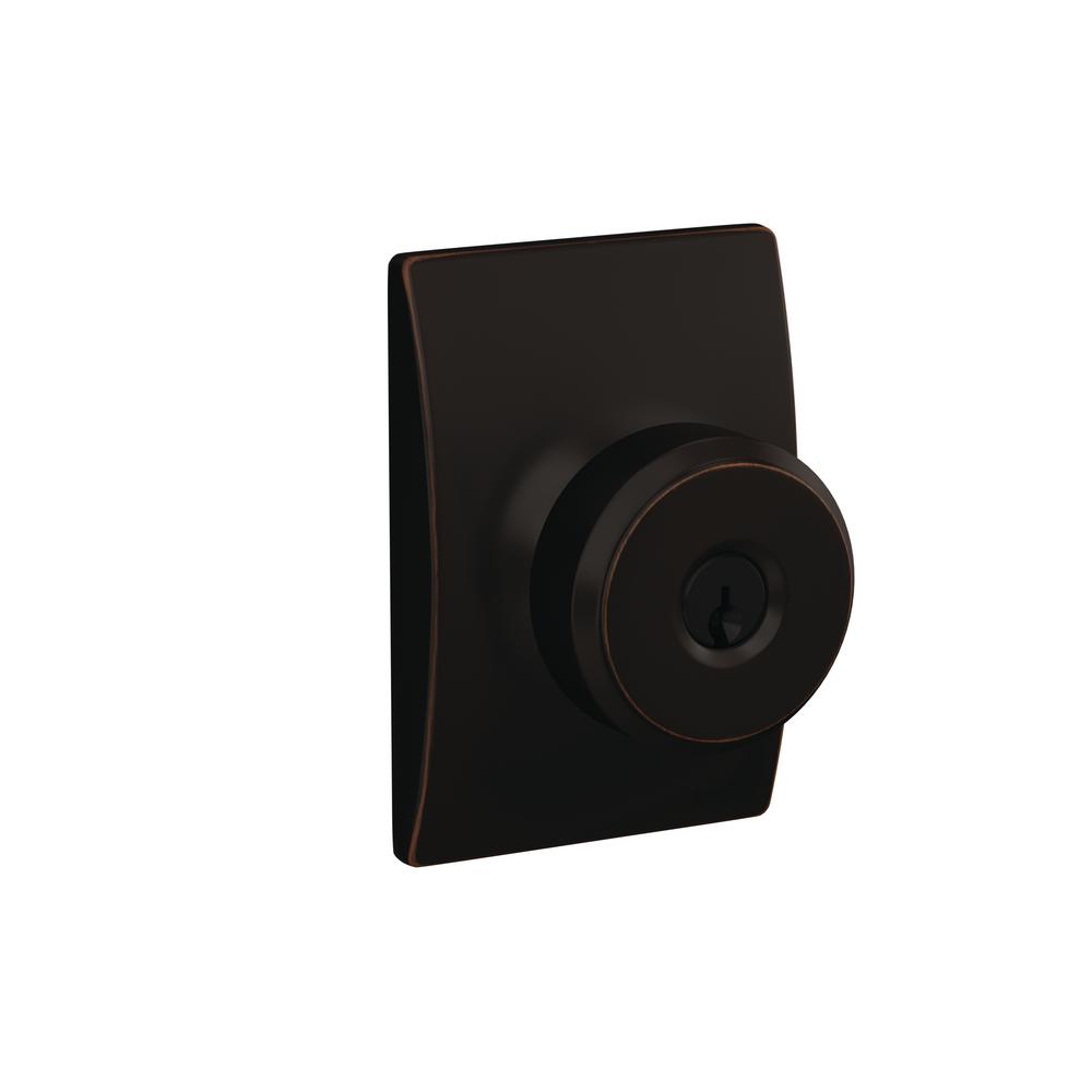 Schlage Custom Bowery Aged Bronze Century Trim Keyed Door KnobF51A BWE