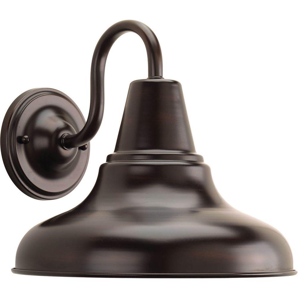 Progress Lighting Industrial Outdoor Wall Mounted District Collection 1 Light Outdoor Large Antique Bronze Wall Lantern