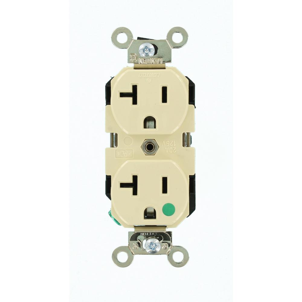 Leviton 20 Amp Hospital Grade Extra Heavy Duty Self Grounding Duplex Outlet, Ivory8300I The
