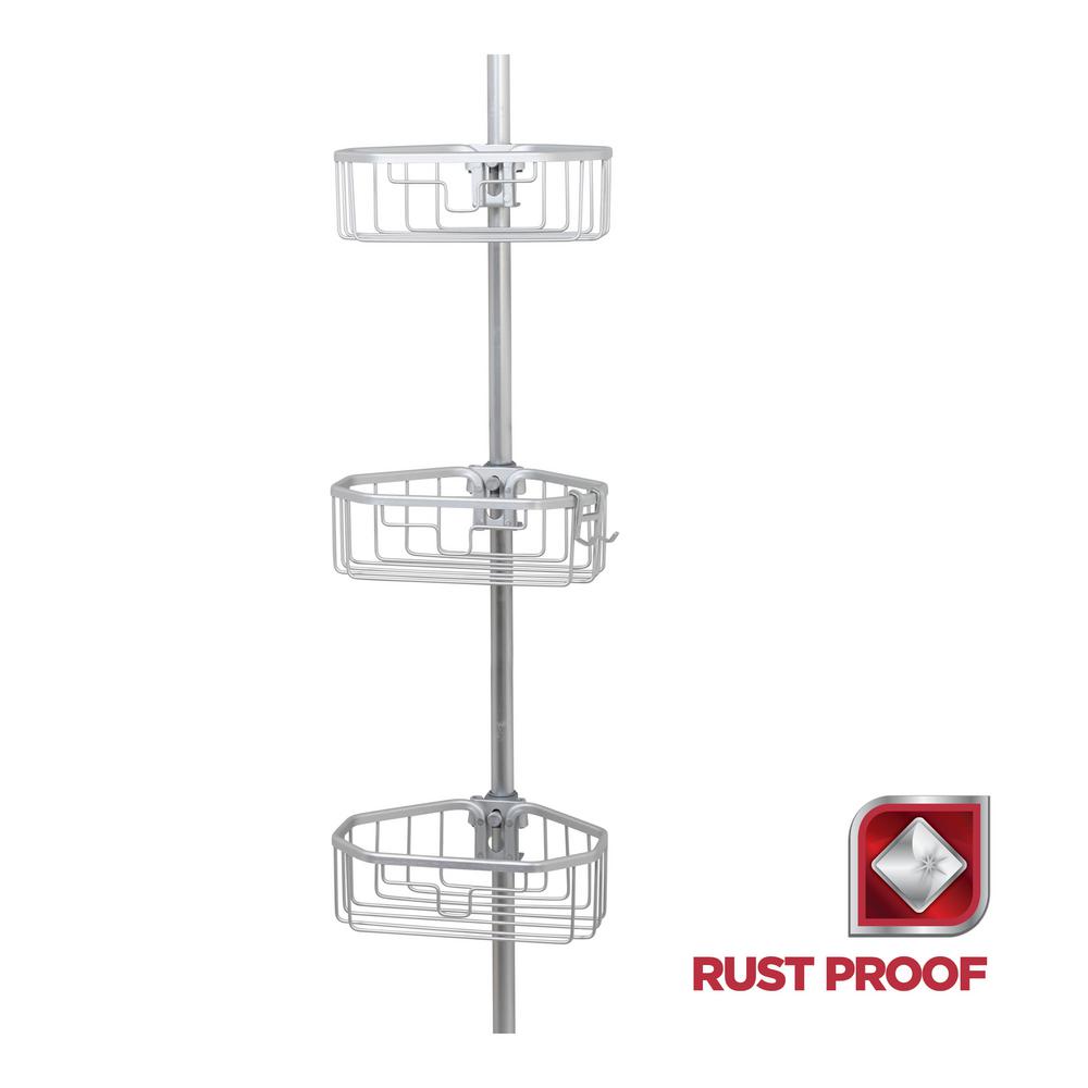 Glacier Bay Rustproof Tension Pole Shower Caddy In Satin Chrome Glacier Bay Rustproof Tension Pole Shower Caddy In Satin Chrome