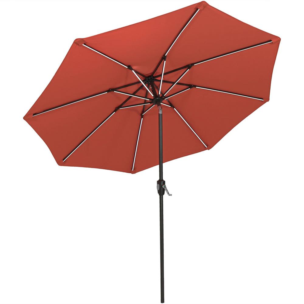 Sunnydaze Decor 9 Ft Solar Powered Led Lighted Spun Poly Market Patio Umbrella With Push Button Tilt And Crank In Rust Orange Jlp 096 The Home Depot