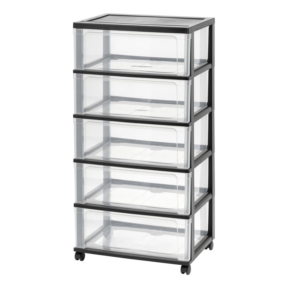 Iris 5 Drawer Plastic Wheeled Wide Chest In Black