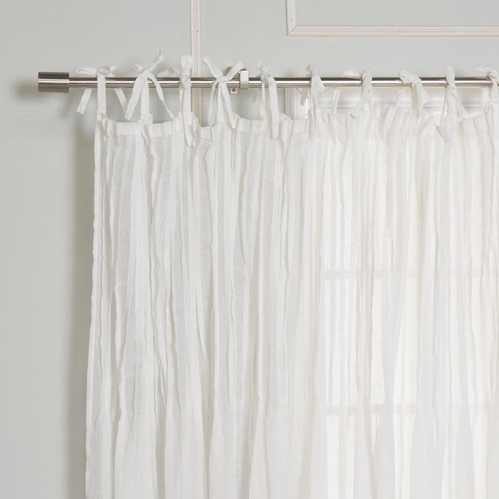 84 In L White Faux Linen Tie Top Pinch Pleat Curtain