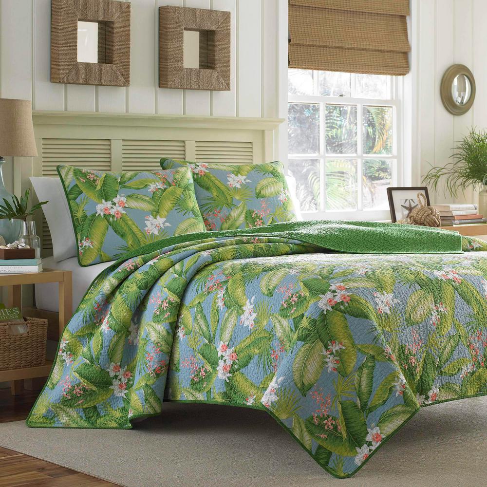 Tommy Bahama Aregada Dock 3-Piece Blue Floral Cotton King Quilt Set ...