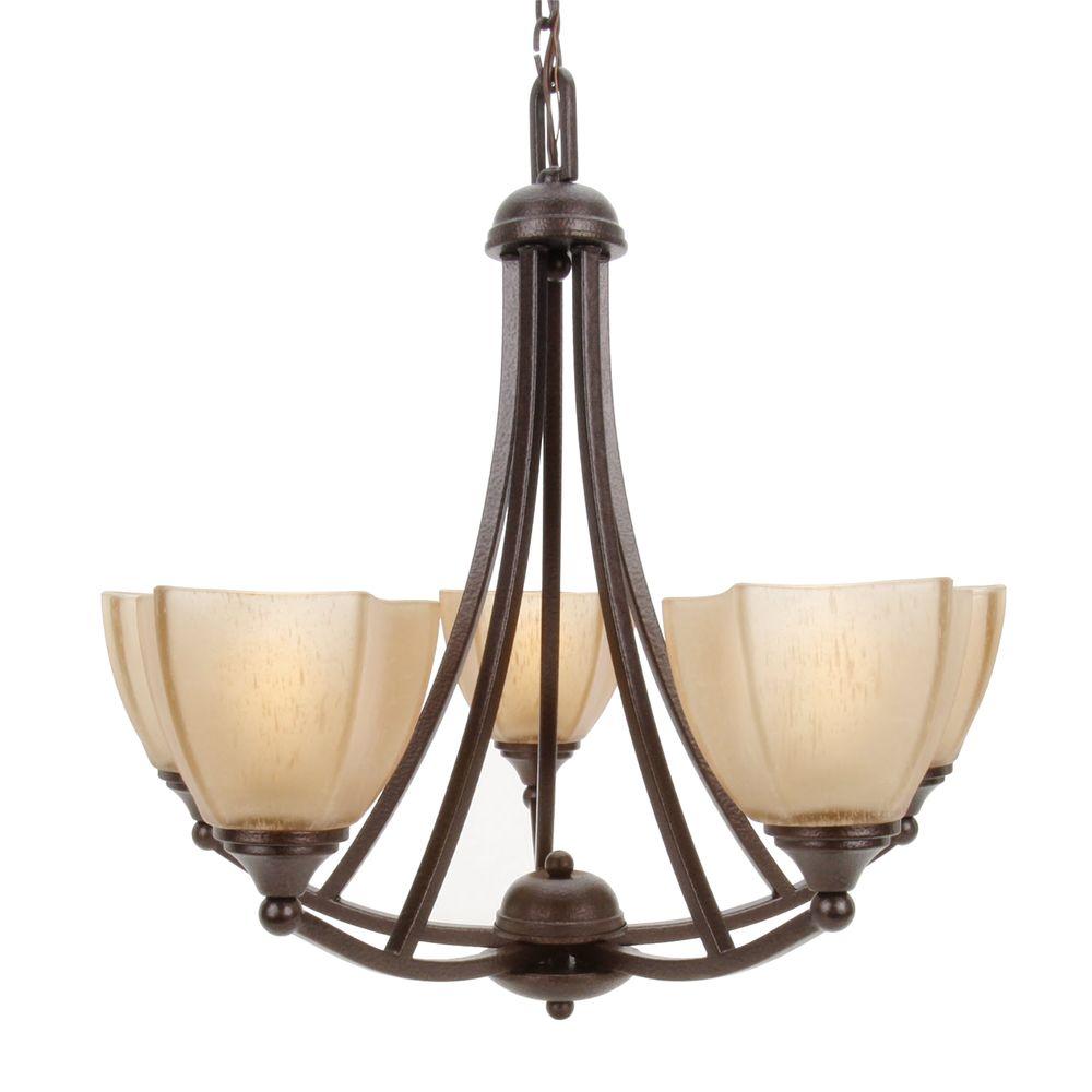 Glomar 5Light Copper Bronze Chandelier with Champagne Linen Washed