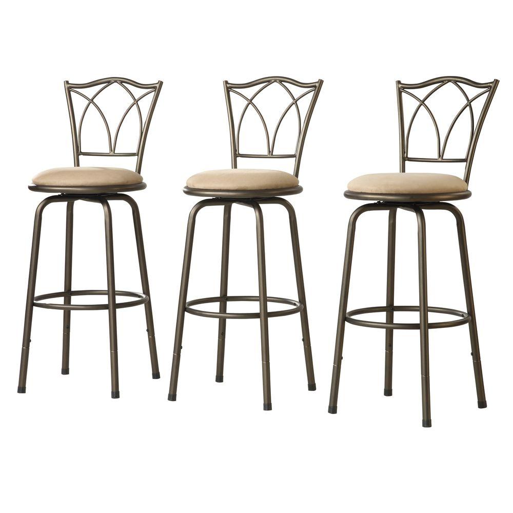 Adjustable Height Brown Swivel Cushioned Bar Stool Set Of 3