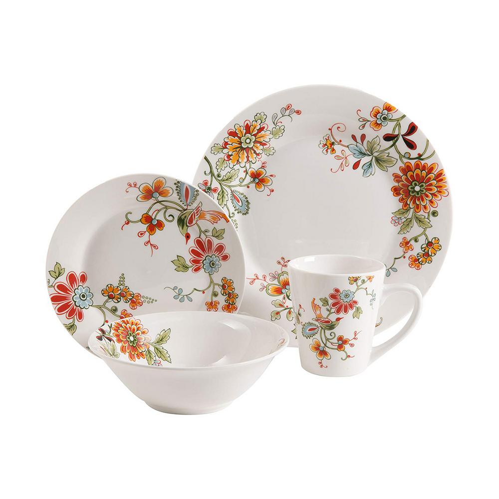 Gibson Home Scarlet Leaves 12-Piece White Floral Dinnerware Set ...