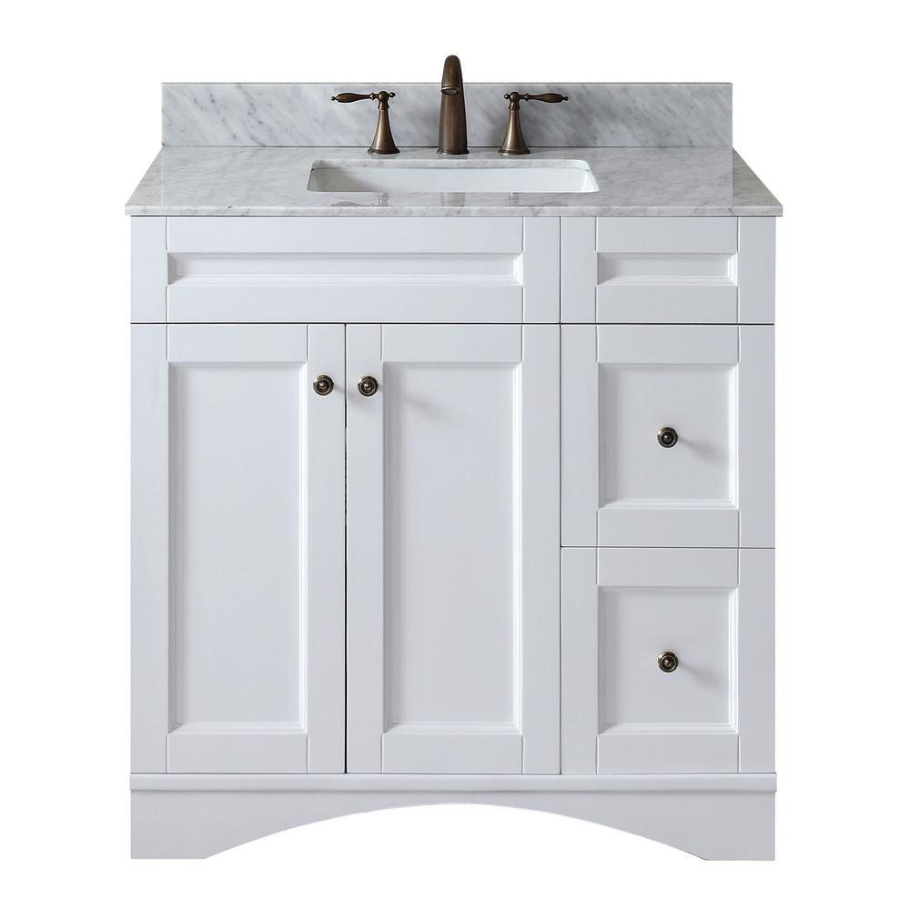Virtu USA Elise 36 in. W x 22 in. D Single Vanity in White with Marble ...