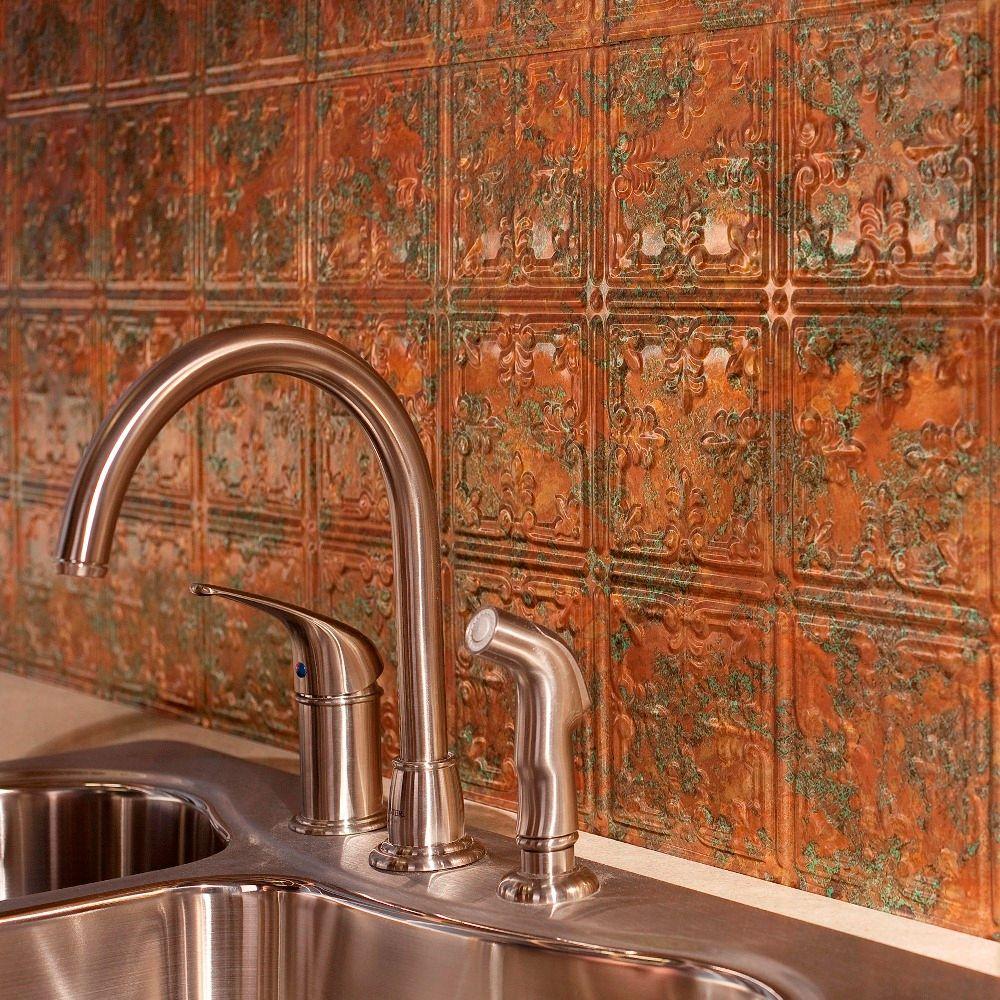 Fasade 24 in. x 18 in. Traditional 10 PVC Decorative Backsplash Panel in Copper FantasyB5711 