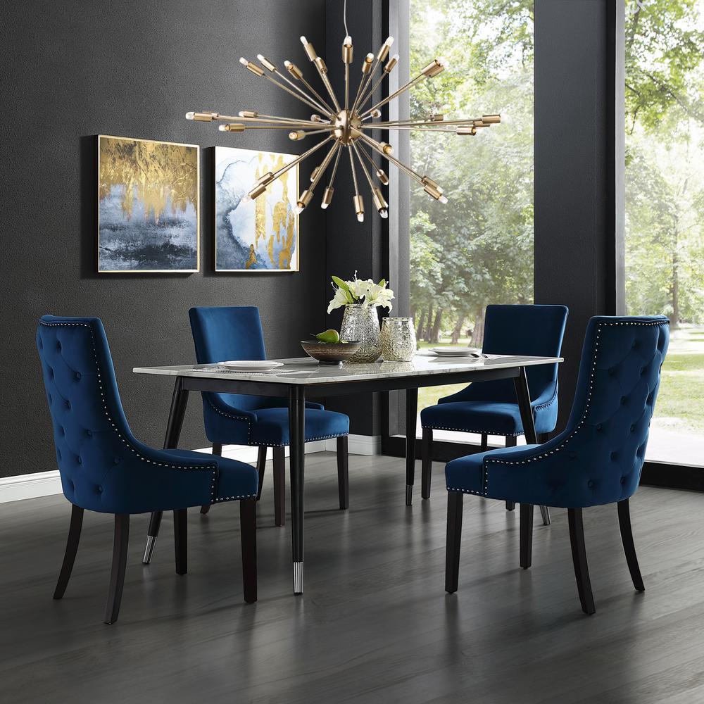 Inspired Home Piper Navy Velvet Nailhead Armless Dining