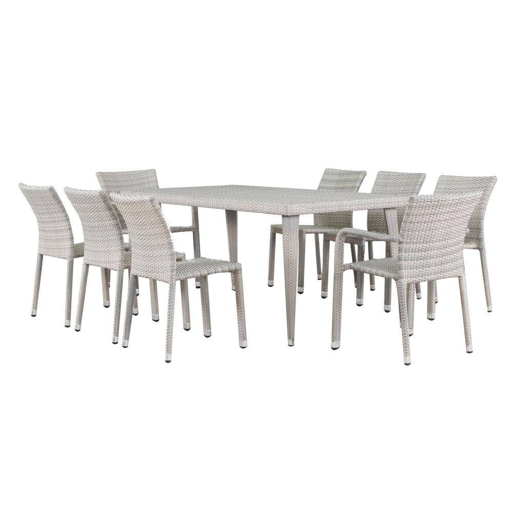 Noble House Chateau Gray 9 Piece Wicker Rectangular Outdoor Dining Set 18407 The Home Depot