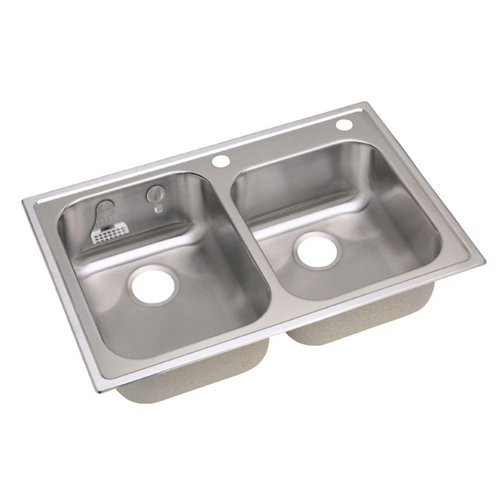 Elkay Magna Drop In Stainless Steel 33 In 2 Hole Double Bowl Kitchen