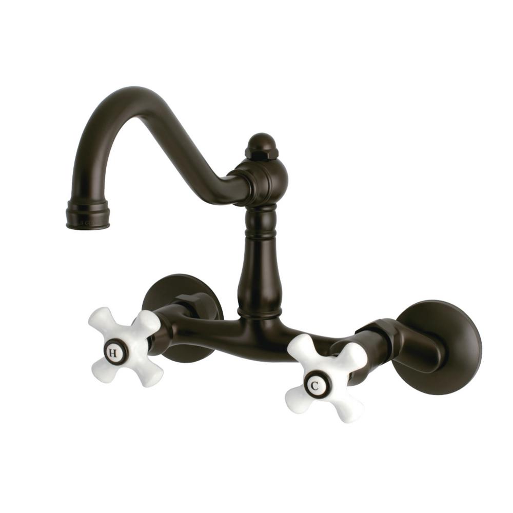 Kingston Brass Vintage 2 Handle Wall Mount Standard Kitchen Faucet In Oil Rubbed Bronze