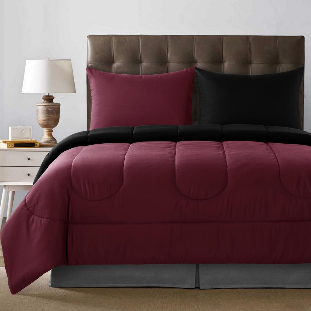 Duvets Twin Full Queen King Bed Solid Burgundy Red Black 3 Pc Comforter Set Bedding Home Furniture Diy Rentwork Eu