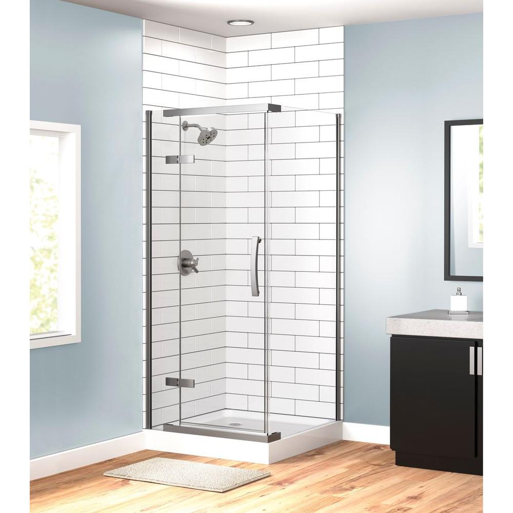 Delta 36 in. x 36 in. x 76 in. 3-Piece Corner Hinged Frameless Shower Enclosure in Stainless 