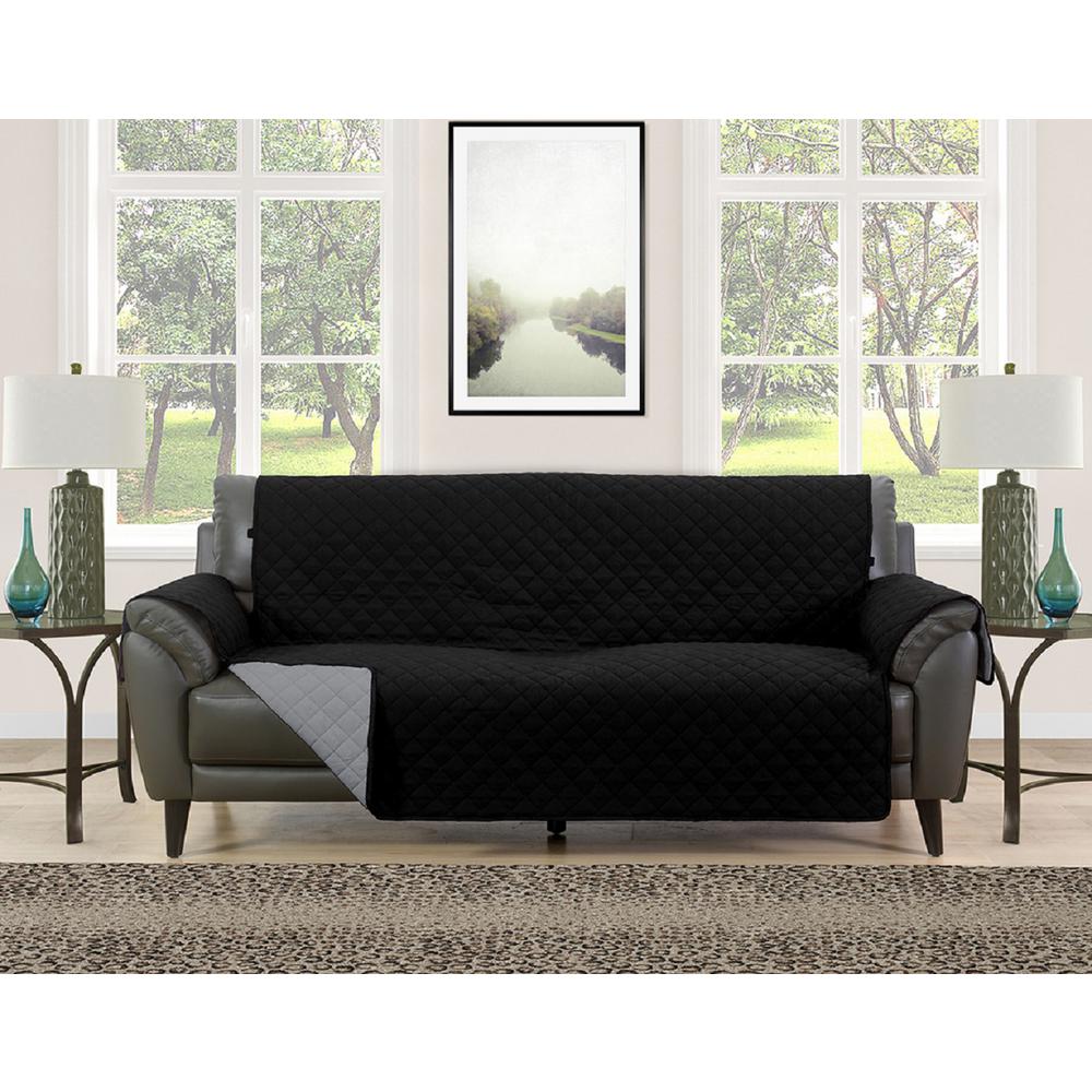 Slipcovers Living Room Furniture The Home Depot Barrett Black Grey Microfiber Reversible Couch Protector