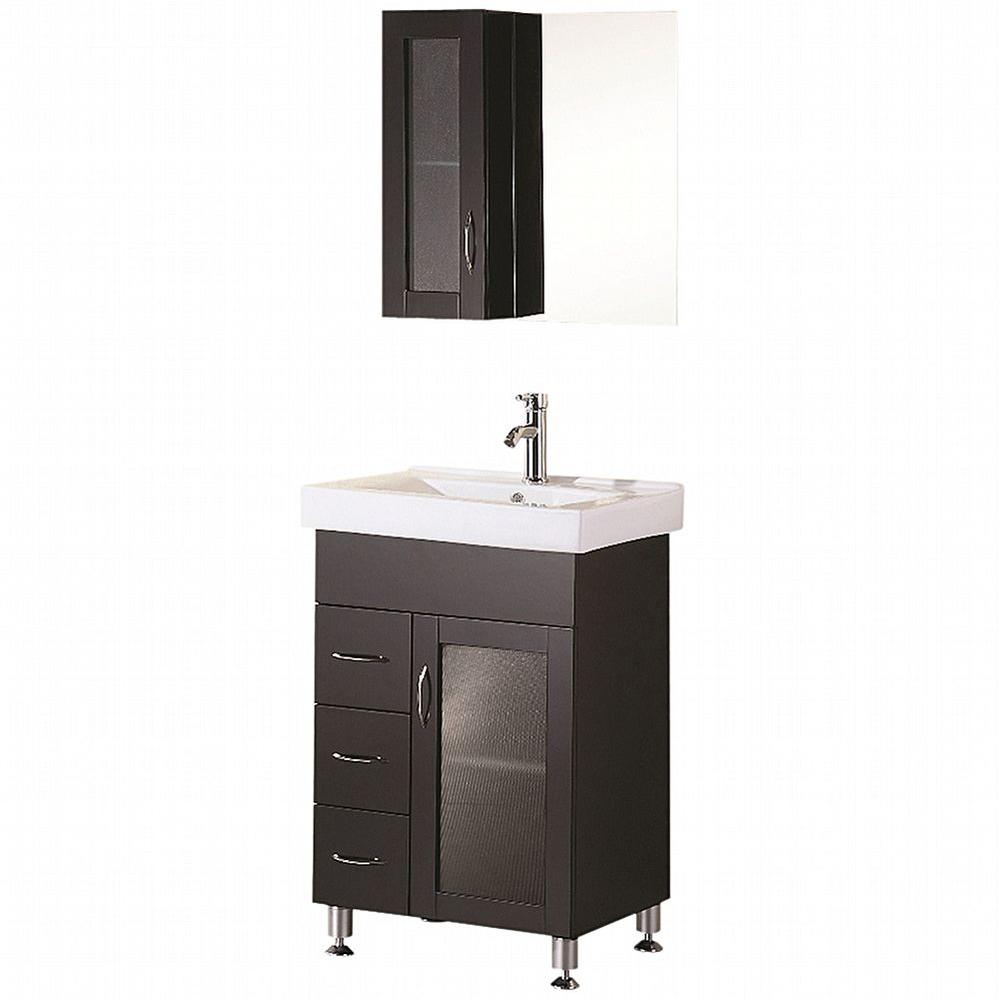 Design Element Oslo 24 In W X 18 In D Vanity In Espresso With Porcelain Vanity Top And Mirror In White Dec022 The Home Depot