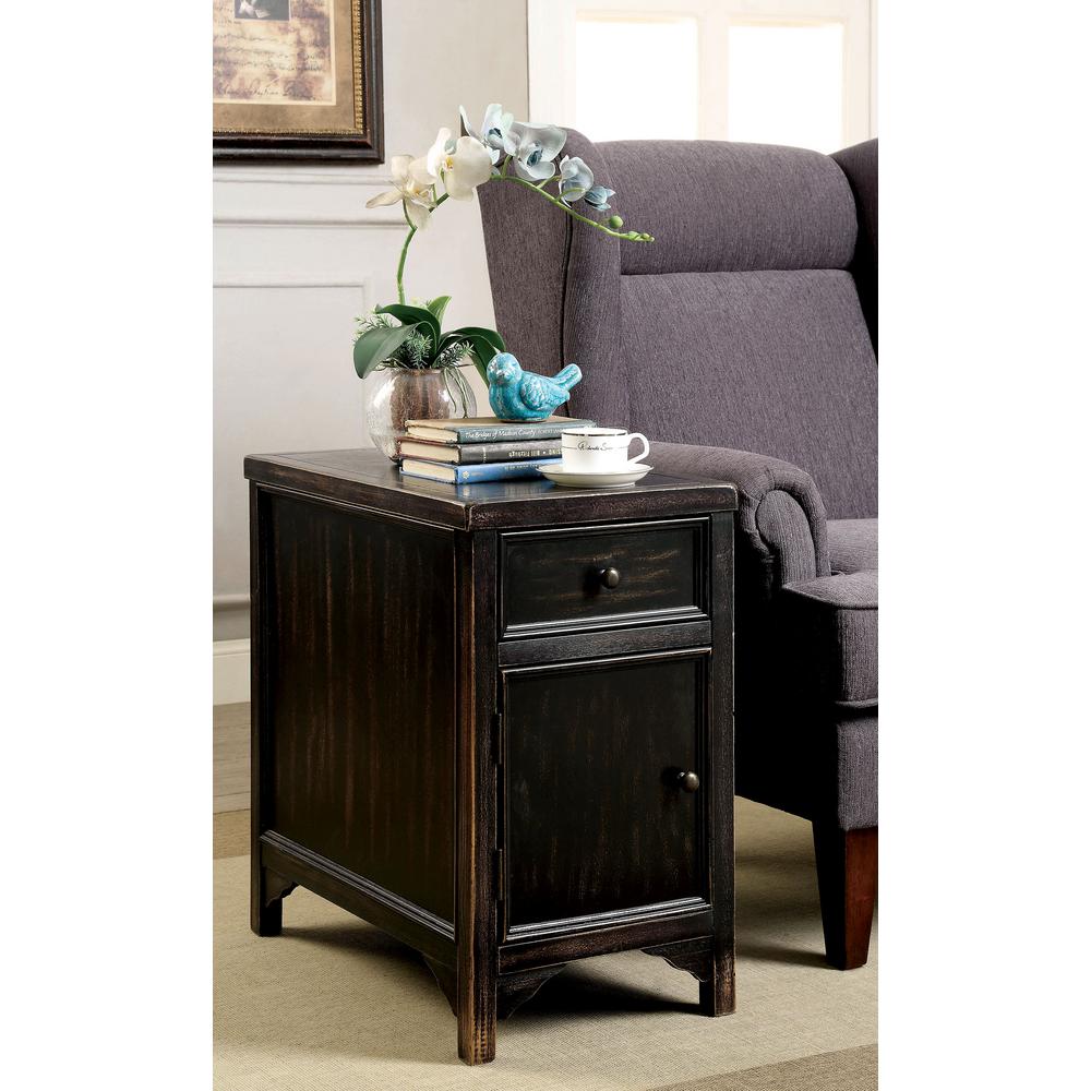 Meadow Transitional Style Antique Black Side Table With Storage Drawers And Spacious Cabinet